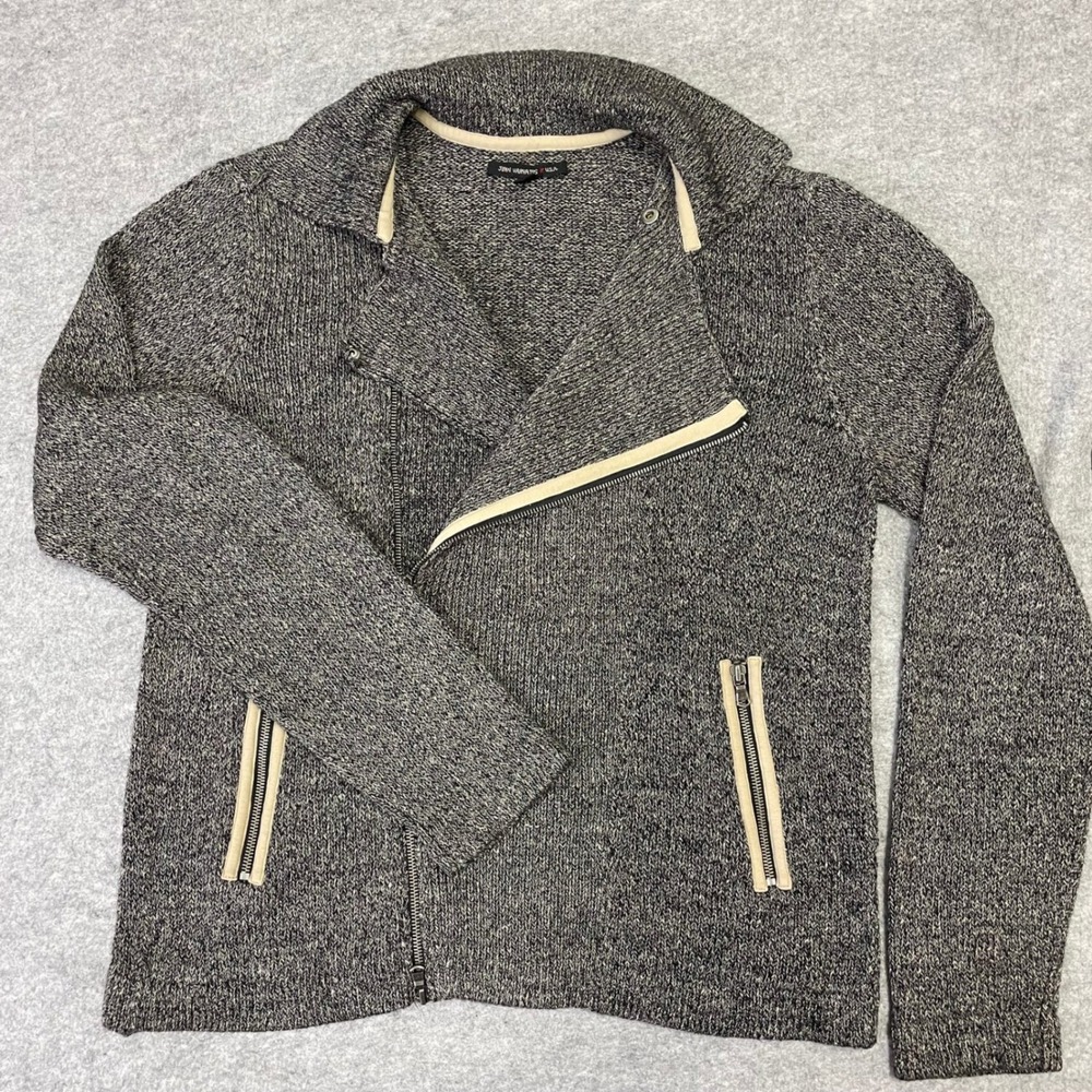 John Varvatos USA Mens Grey Marled Linen Blend Asymmetrical Zip Moto Cardigan L